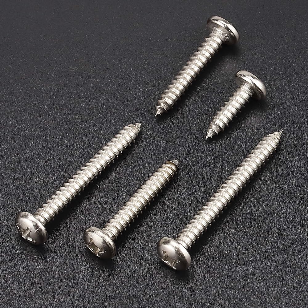 #8 x 1/2" (100 Pack) Stainless Steel Phillips Pan Head Wood Screws, Stainless Steel 304 (18-8), Pan Head Sheet Metal Screws Self Tapping for Wood