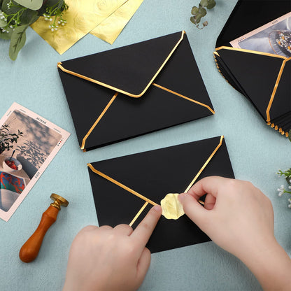50 Pcs A7 Envelopes 5 x 7 Card Envelopes V Flap Mailer with Gold Border for Office Wedding Invitation Cards Graduation Baby Shower Greeting Cards(Black)