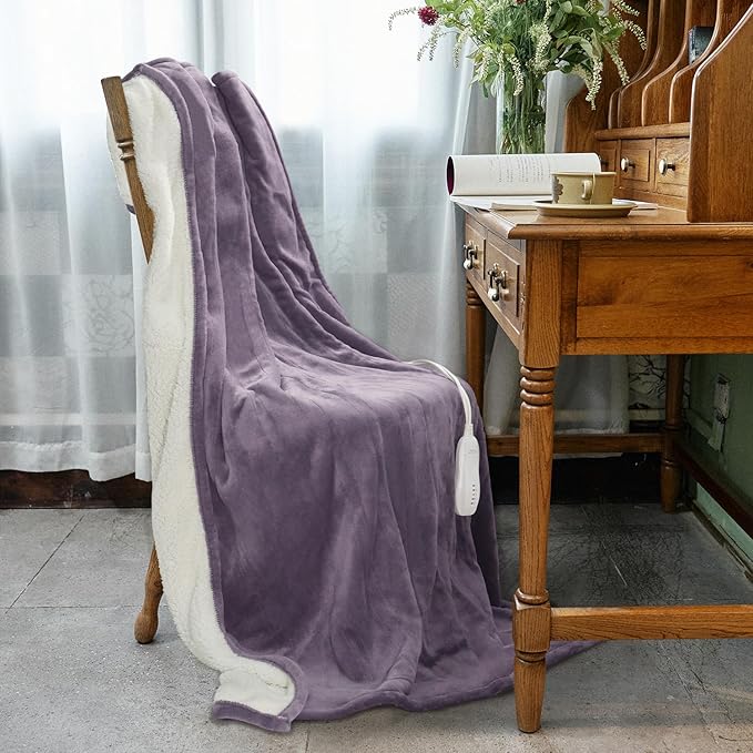 Heated Blanket Throw 50"x60", ETL & FCC Certified Electric Blanket with 3-Hour Timer Auto-Off & 5 Heating Levels, Overheat Protection, Machine Washable - Favor Purple