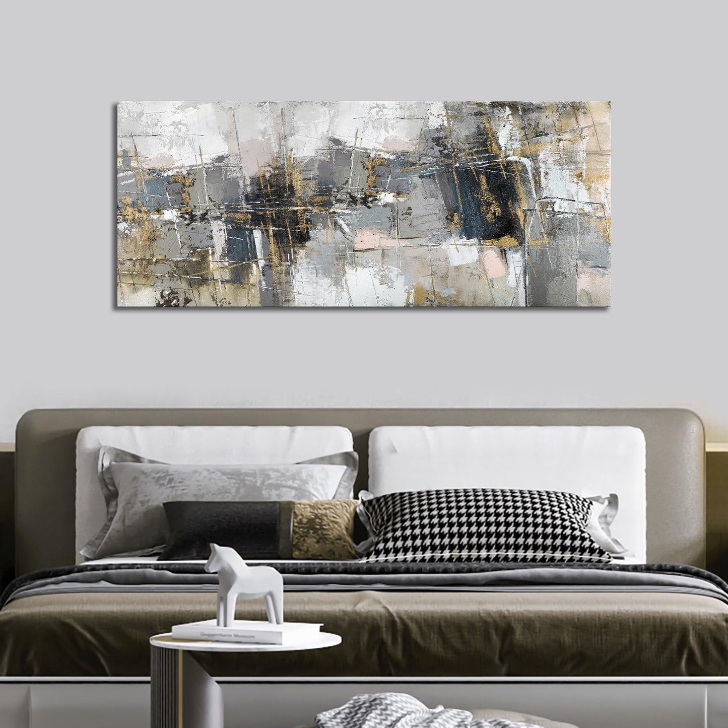 FajerminArt Large Framed Canvas Wall Art Abstract Grey Painting on Canvas Printed Picture Poster Wall Art for Living Room Bedroom Wall Decor Ready To Hang 20" x 48"/ 120cm x 50cm