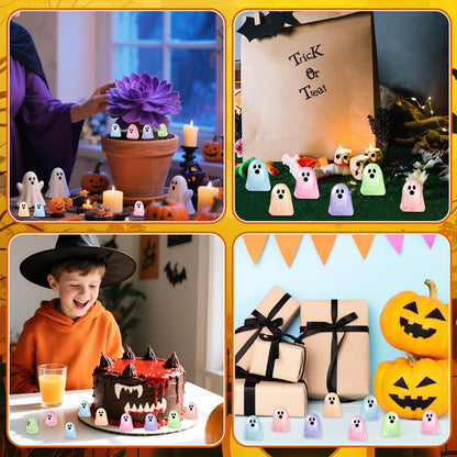 DTOFOOT 56 Pcs Luminous Mini Ghosts,Halloween Tiny Resin Ghosts Figures Glow in The Dark mini Ghosts Miniature Statue for Plant Pot Landscape Lawn Landscape Home Party Decor