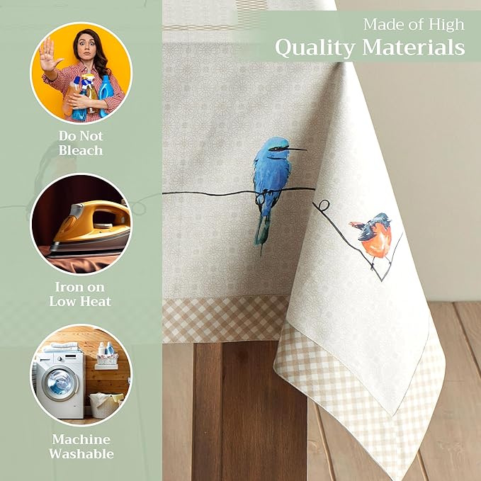 Maison d' Hermine Table Cloth Rectangle Table 100% Cotton 70 x 108 Inches Tablecloth Reusable Decorative for Dining Room, Farmhouse, Home, Party, Festive & Wedding Spring Summer - Birdies On Wire