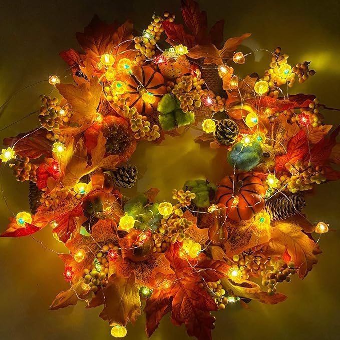TURNMEON Fall Decor 2 Pack 3D Fall Thanksgiving Pumpkin String Lights Total 40LED/13Ft Thanksgiving Decorations for Home, 3 in 1 Battery Powered Fall Lights Halloween Decor Home Indoor Outdoor