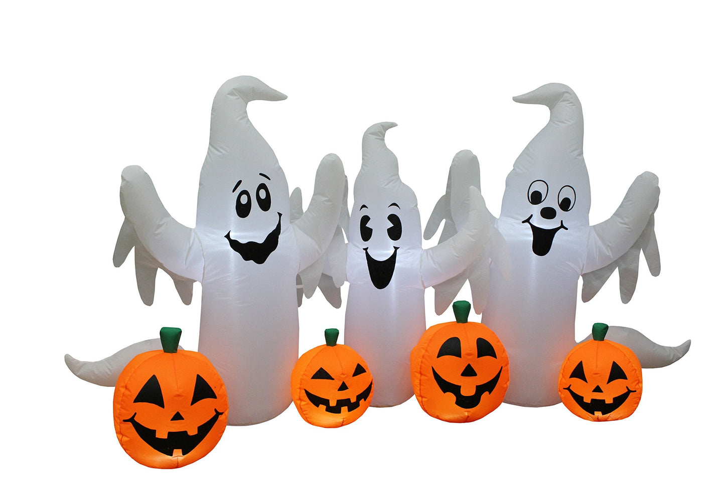 6 Foot Long Lighted Halloween Inflatable Three Ghosts with Pumpkins Patch Outdoor Indoor Holiday Decorations, Blow Up LED Lights Lighted Yard Decor, Giant Lawn Inflatables for Home Family Party