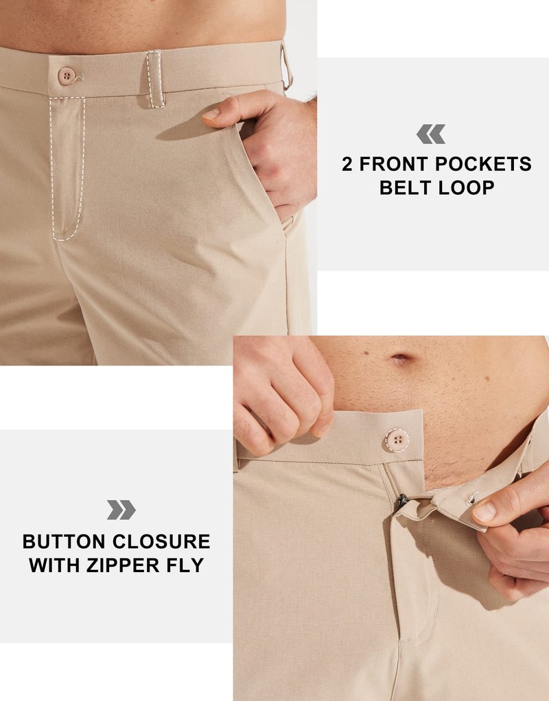 Libin Mens Golf Pants Classic Fit Stretch Work Dress Pants 32" Quick Dry Lightweight Business Casual Trousers Comfort Water Resistant, Khaki, 46W x 32L