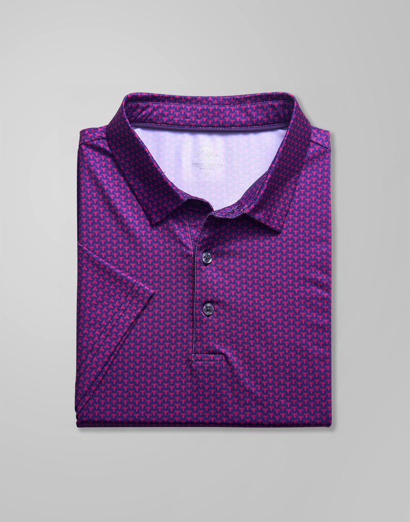 Obla Mens Golf Polo Shirts Short Sleeve Dry Fit Performance Moisture Wicking Casual Print Collared Golf Shirts for Men (Purple Buffalo_L)