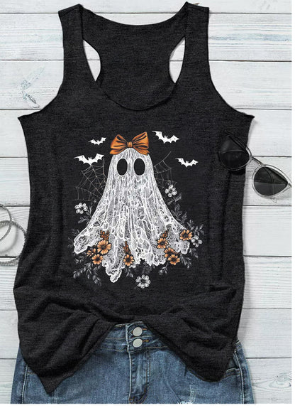 Spooky Season Shirts for Women Halloween Cute Graphic Tank Tops Ghost Tees Teen Girls Halloween Spooky Basic Outfit Tops(Spooky Grey,X-Large)