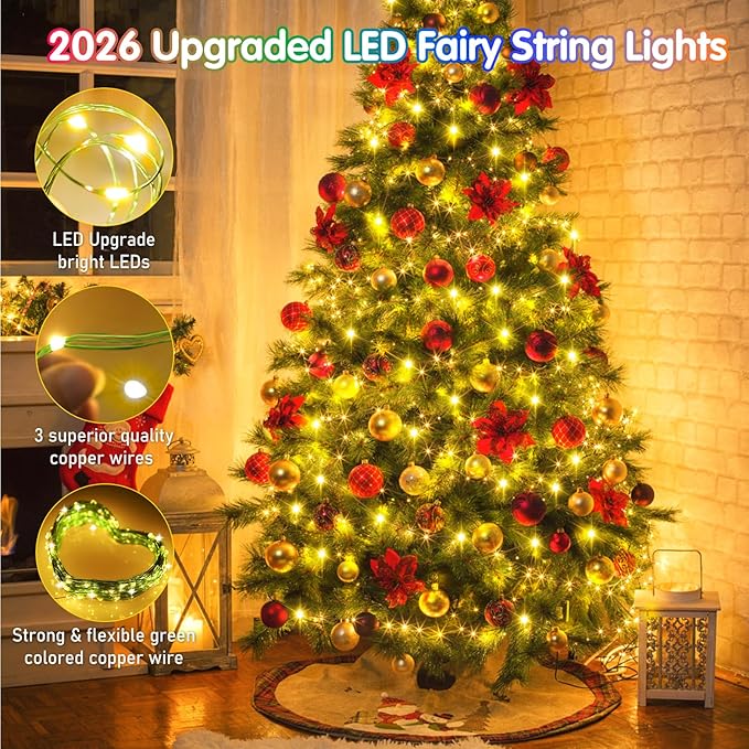 KNONEW 203FT Outdoor Christmas Fairy Lights Plug in,600 LED String Lights Outdoor Waterproof 8 Modes Memory Times for Wedding Bedroom Walls Garden Trees Decoration(Warm White)