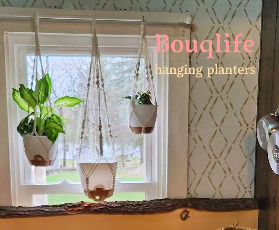 Bouqlife Hanging Planters with Macrame Plant Hangers for Indoor Outdoor Plants 3 Set Self Watering Pots Hanging Baskets Flower Pot Holders 3 Different Size