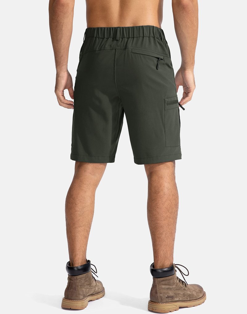 Pudolla Men's Hiking Cargo Shorts 9" Lightweight Outdoor Work Shorts for Men Travel Golf Camping Casual with 5 Zipper Pockets(Army Green XX-Large)