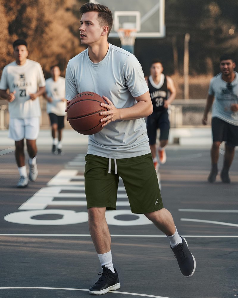 NY Threads Men's Athletic Shorts Quick Dry Loose-Fit Lightweight Running Workout Gym Shorts with Pockets, XX-Large, Army Green