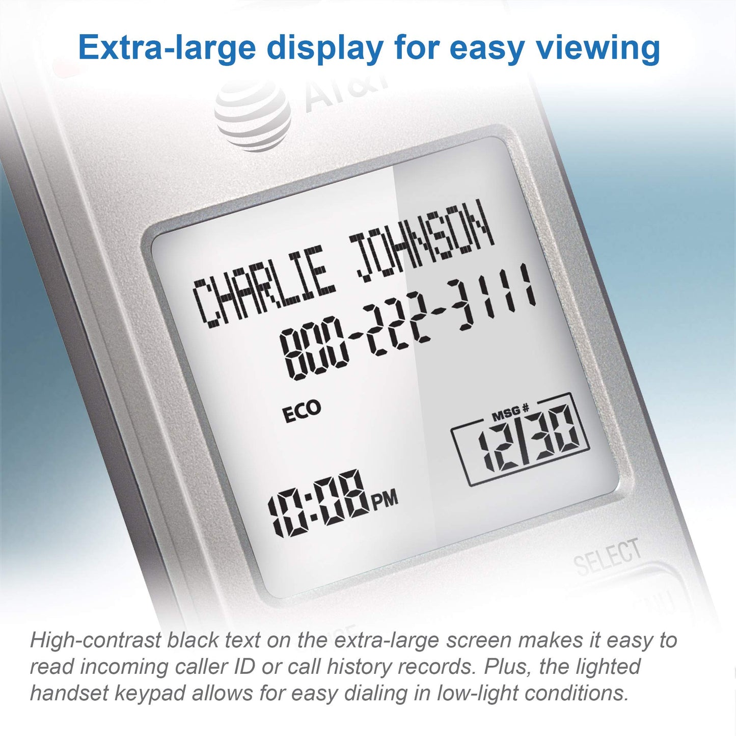 AT&T EL51203 2 Handset DECT 6.0 Cordless Home Phone Full-Duplex Handset Speakerphone, Backlit Display, Lighted Keypad, Caller ID/Call Waiting, Phonebook, Eco Mode, Voicemail Key, Quiet Mode,Intercom