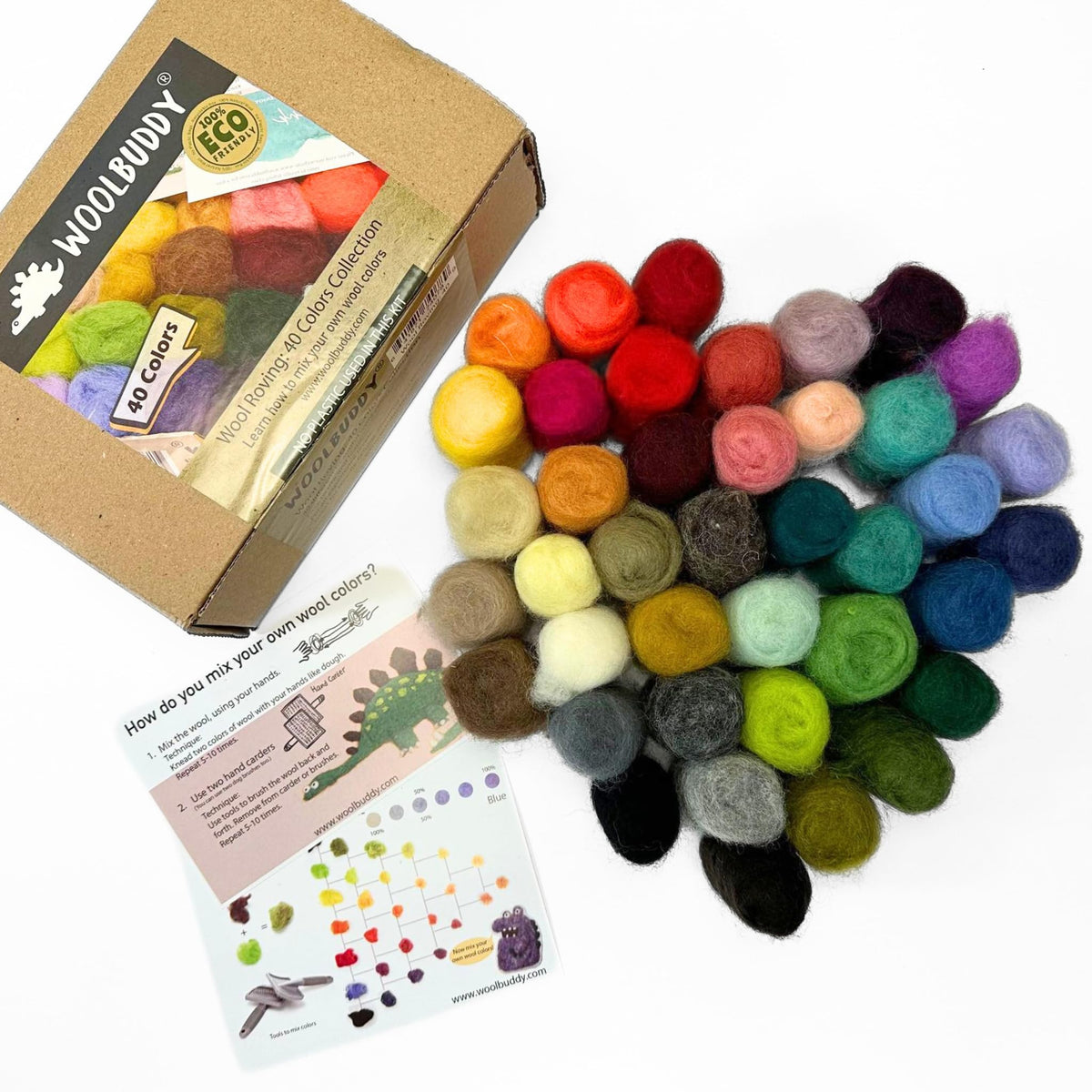Woolbuddy Wool Roving Kit - 40 Vibrant Corriedale Wool Colors for Wet ...
