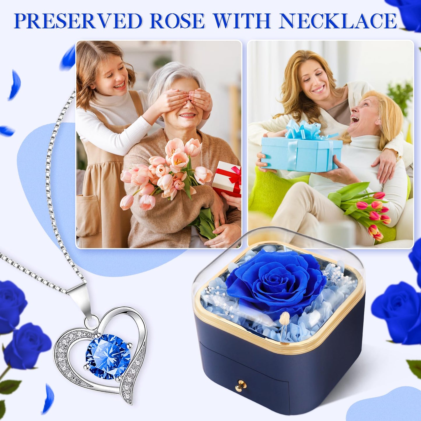 Beferr Valentines Day Gifts for Her Preserved Real Rose with Necklace Eternal Roses Forever Flowers for Delivery Prime Mothers Anniversary Birthday Gifts for Women Mom Grandma Wife Daughter Girlfriend