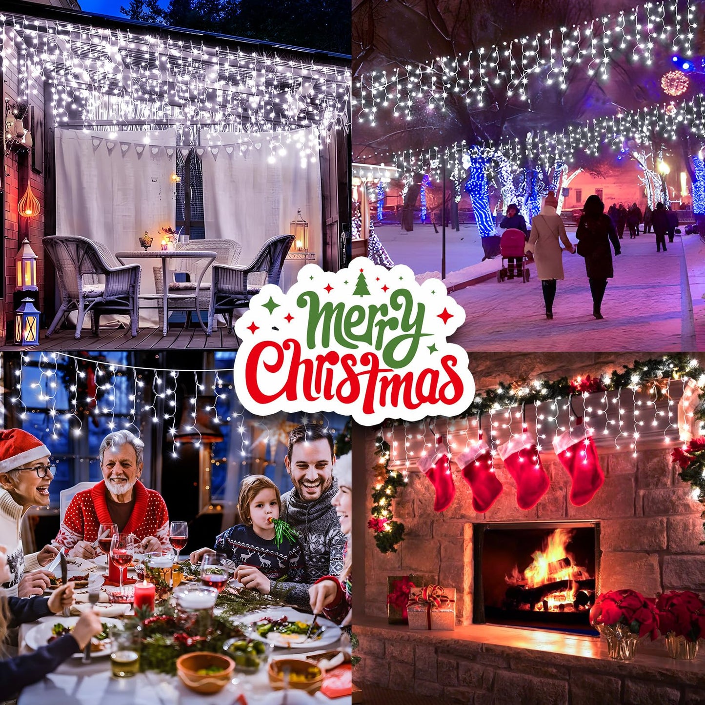 KNONEW Christmas Lights Outdoor Decorations 400 LED 33ft 8 Modes Curtain Fairy String Light with 75 Drops, Clear Wire LED String Light Decor for Wedding Party Holiday Christmas Decorations(Cool White)