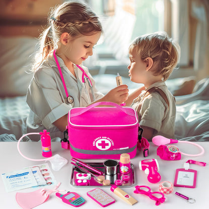 EFO SHM Doctor Kit for Kids Girls, 34 Pcs Kids Doctor Kit for Toddlers 3-5 with Medical Storage Bag & Real Stethoscope, Pretend Play Set for Boys Girls Fun Role Playing Game