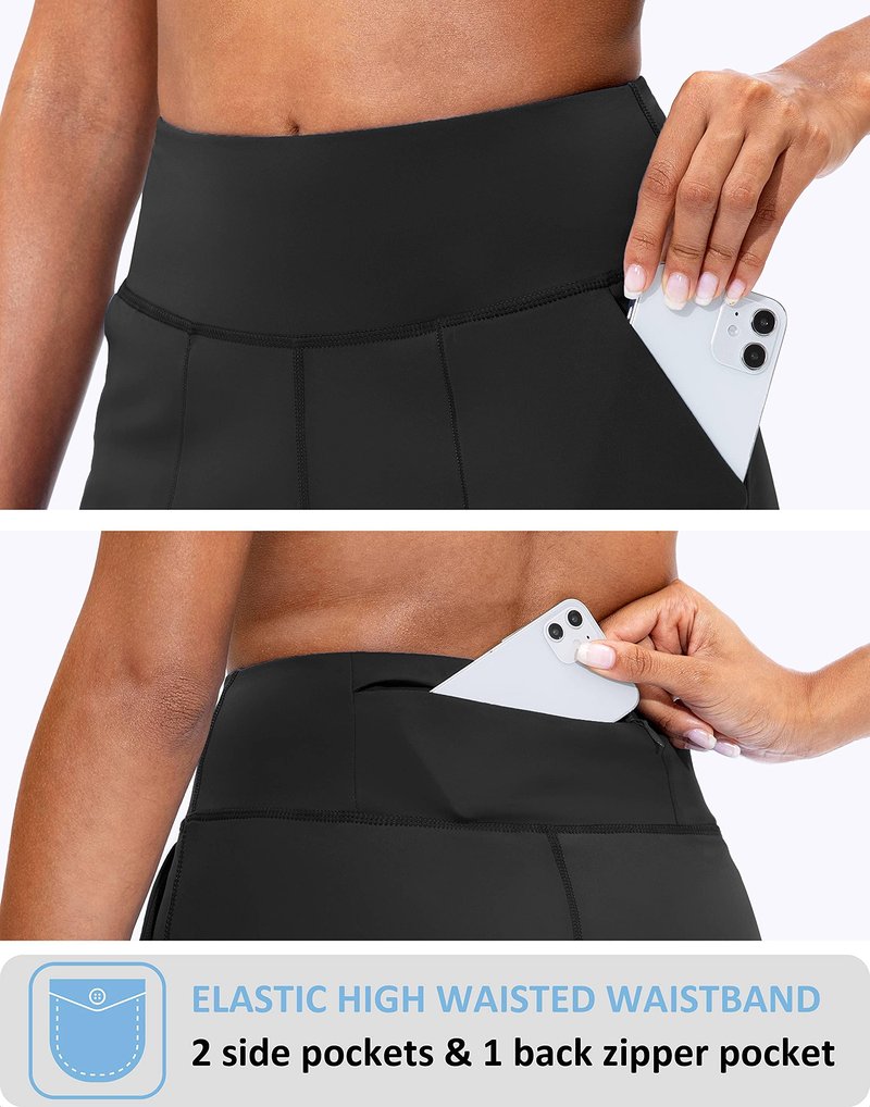 SANTINY Bermuda Shorts for Women with Zipper Pocket Womens High Waisted Long Shorts for Running Workout Athletic(Black_XL)