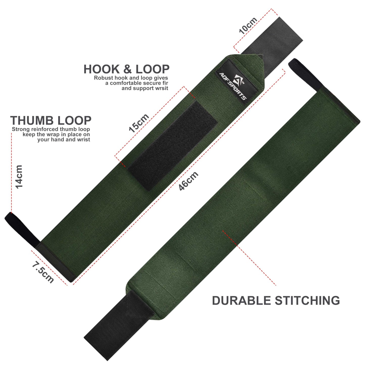 AQF Power Weight Lifting Wrist Wraps Supports with Thumb Loop for Gym Strength Training, Powerlifting, Bodybuilding and Deadlifts (Military Green, 18")