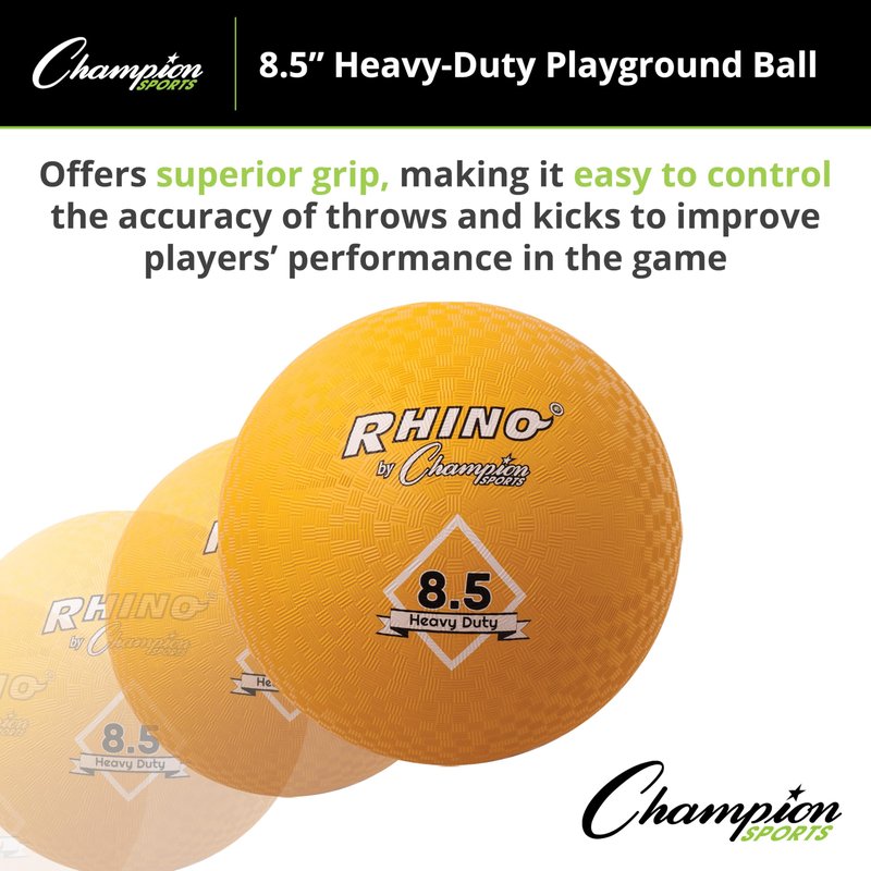 Champion Sports Heavy-Duty Rhino Playground Ball 8.5"D - Two Ply, Nylon Wound, YELLOW ONLY