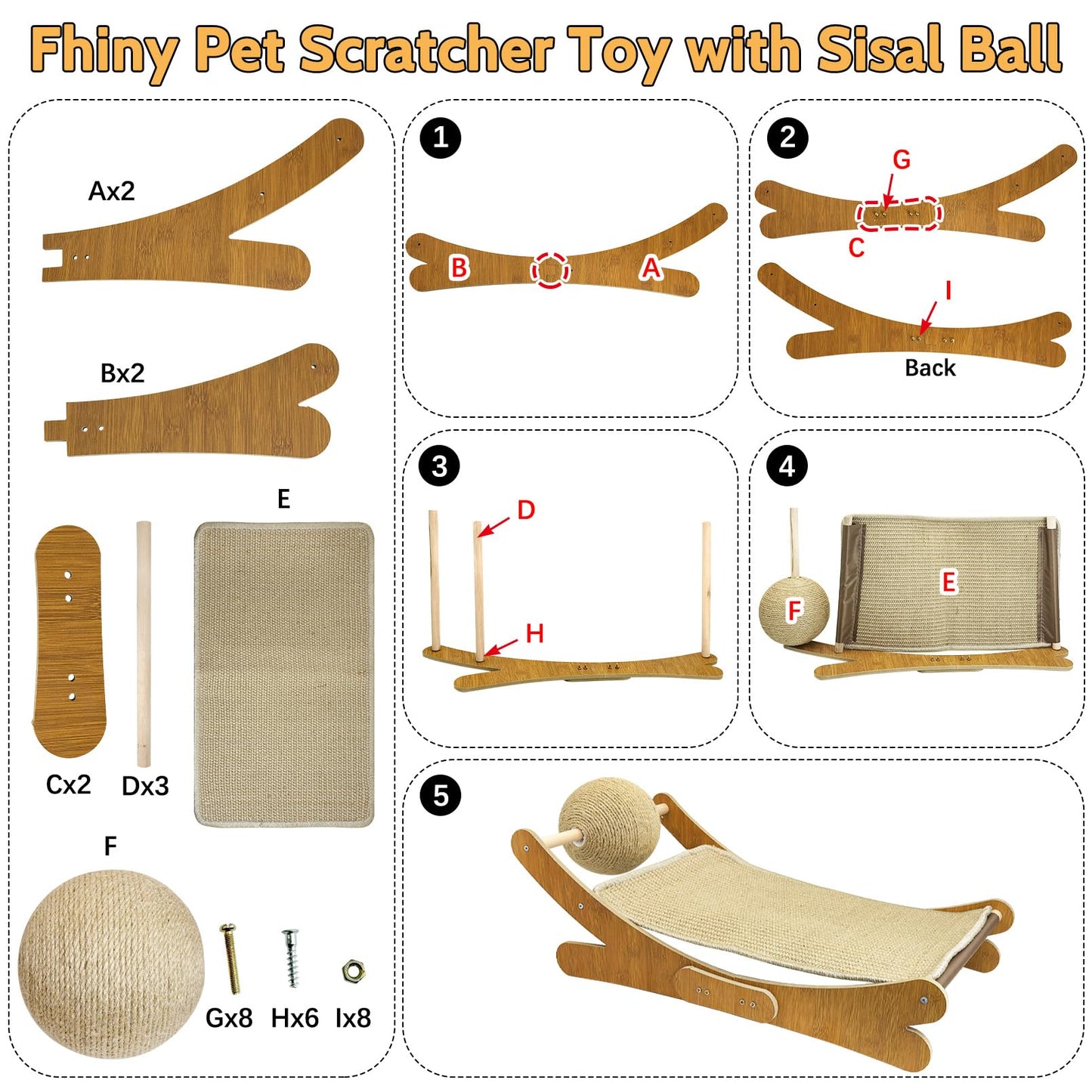 Fhiny Rabbit Scratch Toy, Natural Sisal Bunny Scratching Ball with Sisal Pad Scratcher Bed Hammock Bunny Claw Interactive Toys Mini Beach Chair Nail Scratching Post Mat Lounge for Indoor Kitten Ferret
