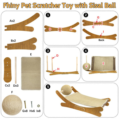 Fhiny Rabbit Scratch Toy, Natural Sisal Bunny Scratching Ball with Sisal Pad Scratcher Bed Hammock Bunny Claw Interactive Toys Mini Beach Chair Nail Scratching Post Mat Lounge for Indoor Kitten Ferret