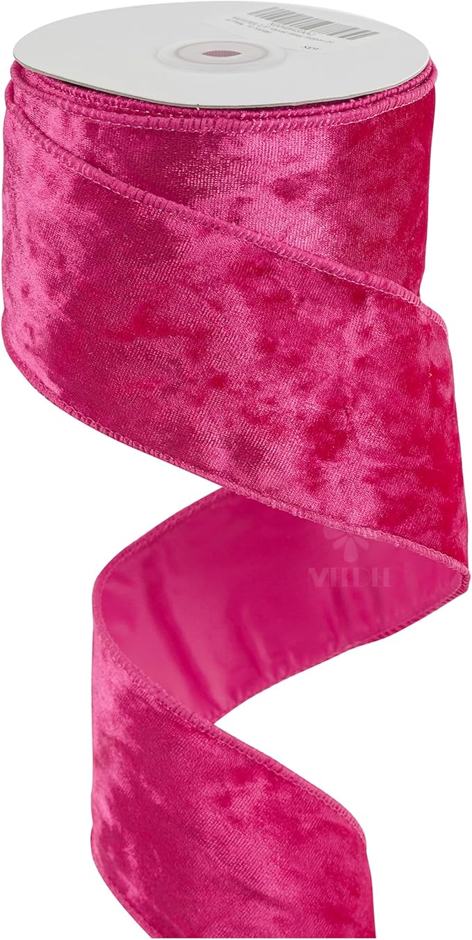 MEEDEE Fuchsia Velvet Ribbon 2.5 inch Thick Velvet Wired Edge 10 Yards Two Tone Ribbon for Christmas Tree, Gift Wrapping, Garland, Wreaths, Bows Making, Crafts Supply