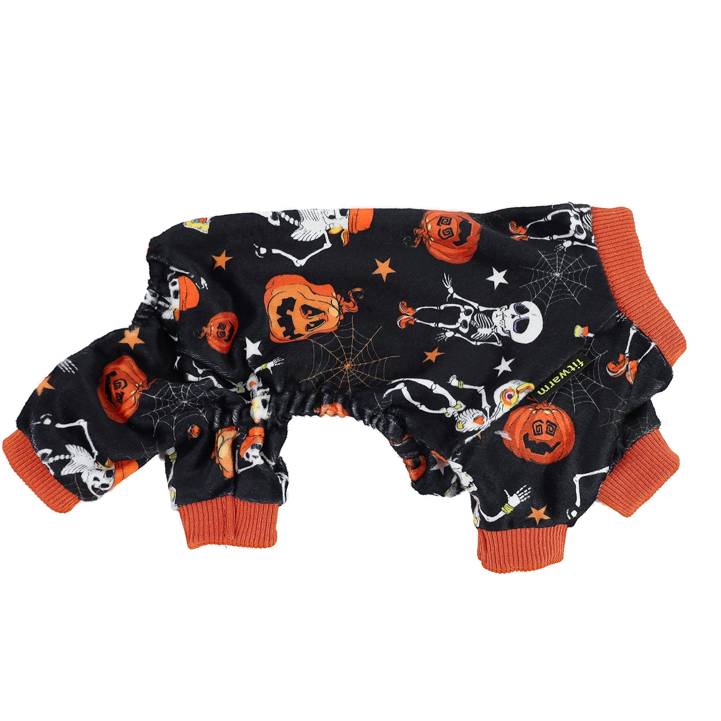Fitwarm Halloween Skeleton Dog Costume Lightweight Velvet Pajamas Pet Clothes Doggie PJS Puppy Onesie Doggy Outfits Cat Jumpsuits Black Large