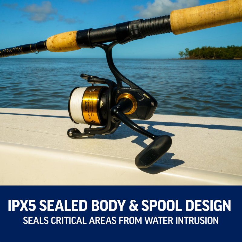 PENN 8' Spinfisher VII Spinning Fishing Rod & 5500 Reel Combo, 12-20lb Line Rating, Medium Heavy Power, IPX5 Sealing, CNC Gear Technology with Brass Main Gear