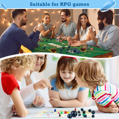 Civaner 15 Pcs Complete Polyhedral Dice Set D3-D100 Spherical RPG Dice Set in Opaque Black, 100 Sides for Role Playing Table Games Party Supplies(Black and Blue)