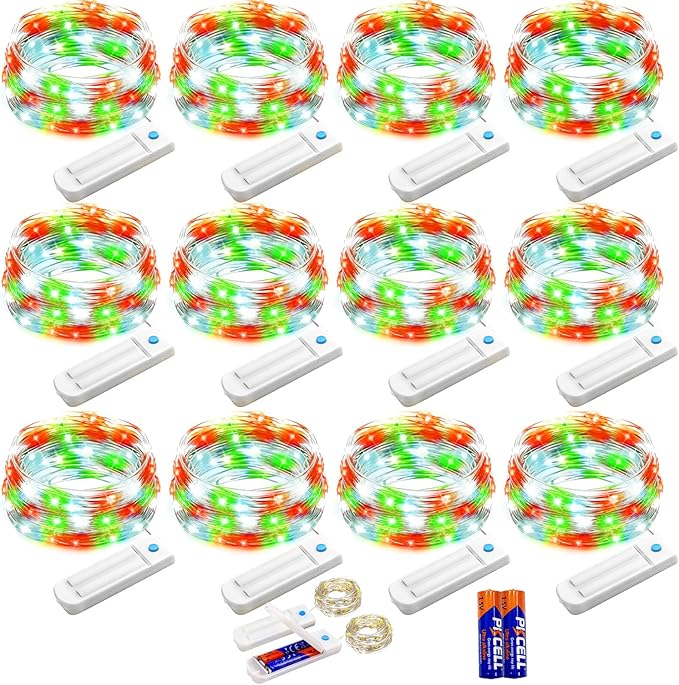 YJFWAL 12 Pack 10ft 30LED Starry String Lights with 8 Modes Timer function Waterproof Fairy Lights Battery Operated(AAA Batteries Included) for DIY, Wedding, Party, Patio, Christmas Decor (Multicolor)