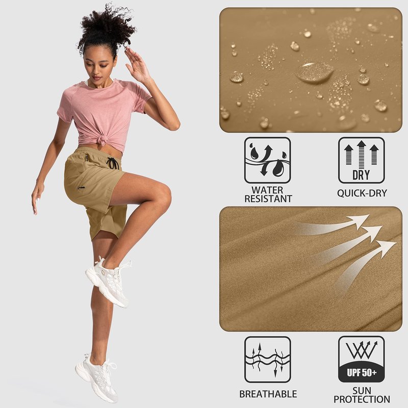 SANTINY Women's 5''/ 7''/9'' Hiking Cargo Shorts Quick Dry Lightweight Summer Shorts for Women Athletic Golf Zipper Pockets(Dark Khaki_M)