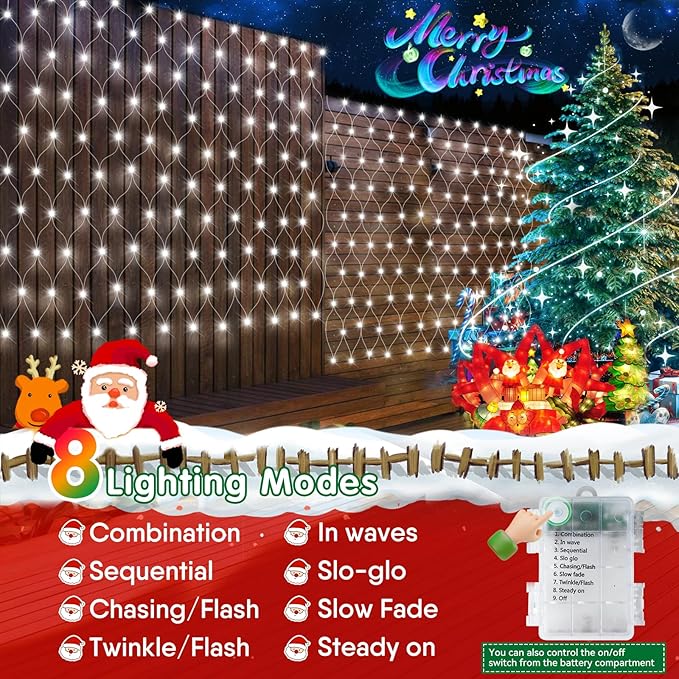 Hezbjiti Pack of 4 Battery Operated Christmas Net Lights Total 400LED Waterproof Twinkle String Mesh Lights for Xmas Trees Bushes Garden Yard Lawn Patio Christmas Decor (4Packs Cool White)