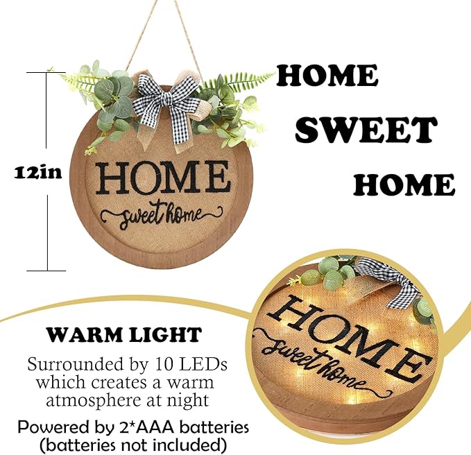 HOMCDALY Welcome Sign for Front Door, Door Wreaths for Front Door Outside, Farmhouse Welcome Wooden Door Hanger, Rustic Wall Door Sign, Seasonal Home Decorations (F-Brown)