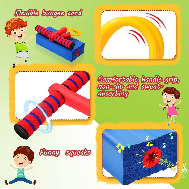 Jerify 3 Pcs Pogo Stick Foam Jumper Toy Foam Pogo Fun and Safe Jumping Stick for Kids Ages 3 and up Outdoor Indoor Toys Gift for Christmas, Makes Squeaky Sounds with Each Hop, Supports up to 250lbs
