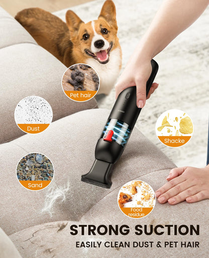 CAFELE Cordless Car Vacuum Cleaner Mini Portable Handheld Vacuum for Sofa Dog Hair with LED Flashlight, 2 Speeds, 2 Nozzles, Max 45Mins Runtime, for Car Home Office Keyboard Desk Couch