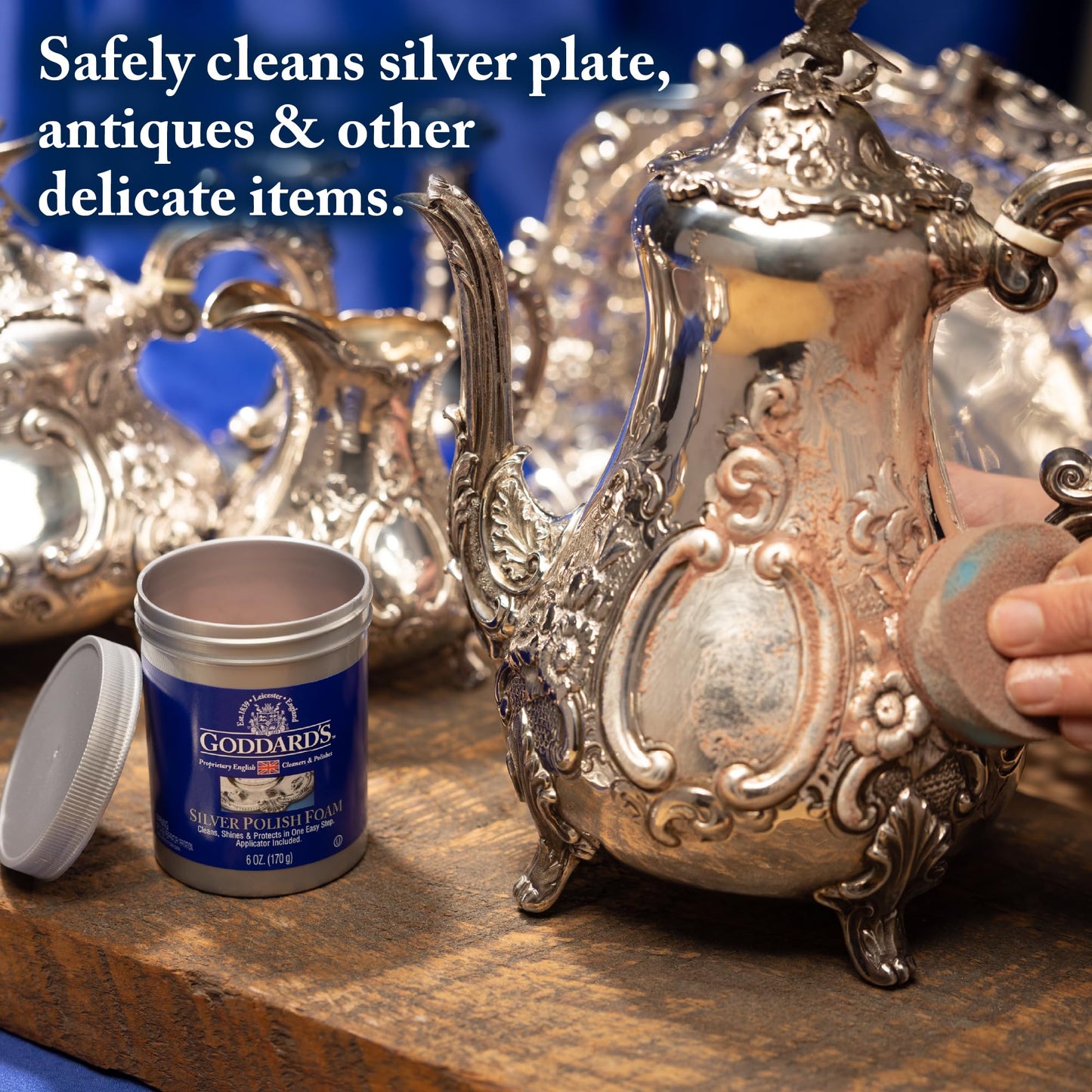 Goddard's Silver Polish Foam – 170 grams – Silver Cleaner & Tarnish Remover with Applicator – Cleans, Shines & Protects – Silverware, Jewelry, Antiques, Cutlery, Trays, Tea Sets and More