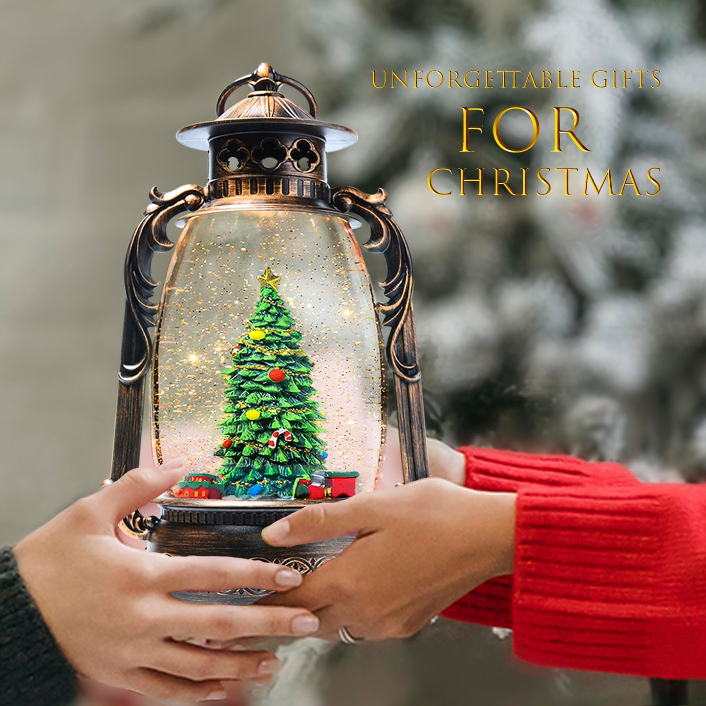 Extra Large Christmas Snow Globes Christmas Lantern, 13.8" Musical Snow Globe Rotating Train Snowglobe 8 Songs 6H Timer Music Box Dual Power Snowglobes for Kids Adults Lighted Christmas Decor Gifts
