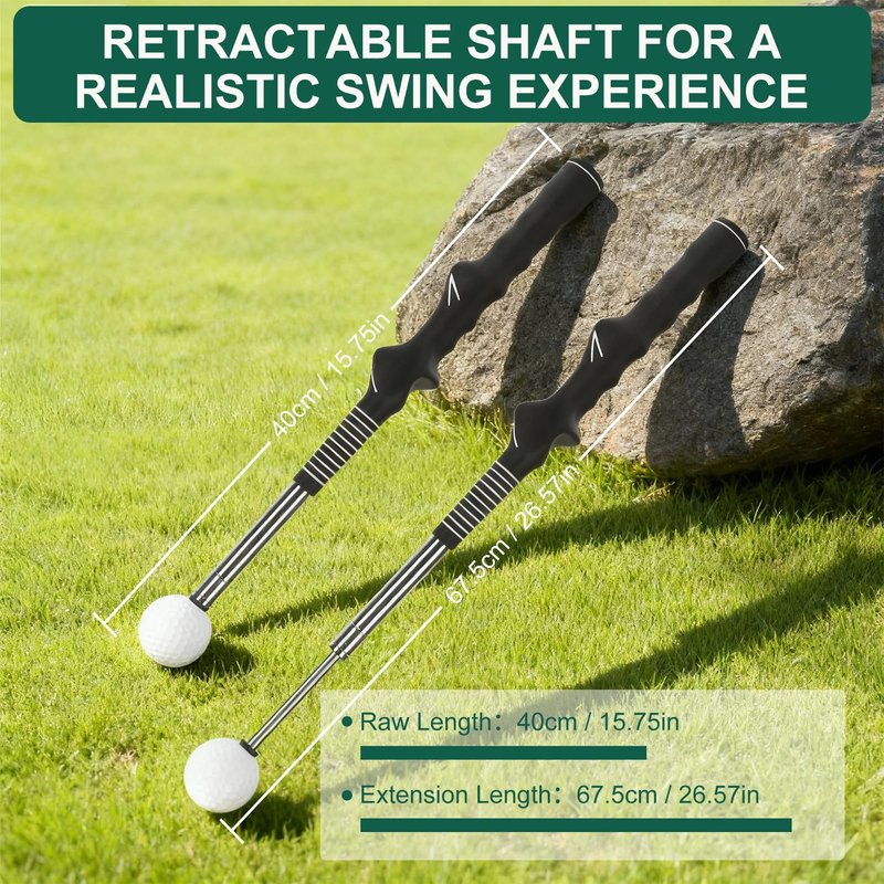 exsulity Retractable Golf Swing Training Aid, Golf Grip Trainer Right Hand, Rhythm Click Sound Telescopic Warm Up Golf Swing Trainer for Indoor & Outdoor Practice
