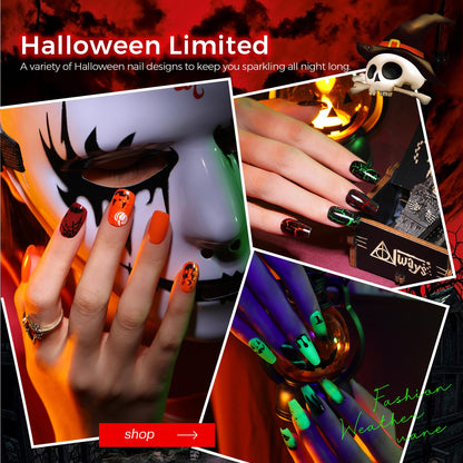 Morovan Halloween Nail Polish Set: Black Crackle Pumpkin Orange Glow in the Dark Neon Green Fingernail Polish Kit with Nail Stickers 2025 Quick Dry Manicure for Women Girls Party Costumes Gifts