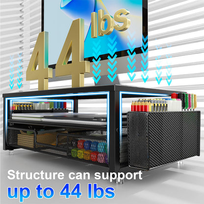 gianotter Desk Organizers and Accessories, Monitor Stand with Drawer and 2 Pen Holder, Desktop Organizer Suitable for Offices and Dormitories(Black)