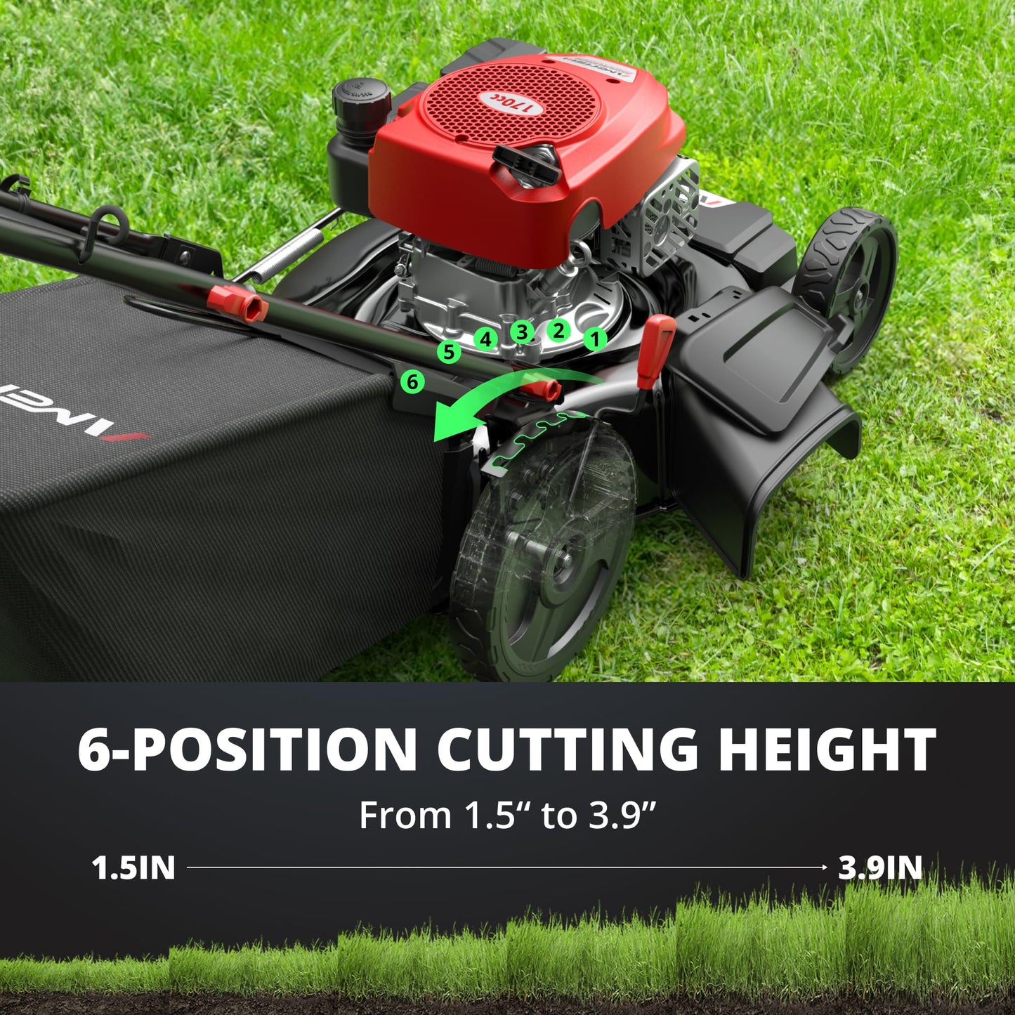 Amerisun 21" Steel Deck Self-Propelled Lawn Mower, 170cc OHV Gas Engine with Air-Cooled Technology, 3-in-1 Cutting Mode, 6-Stage Height Adjustment (1.5"-3.9"), Easy to Assemble & Maintain