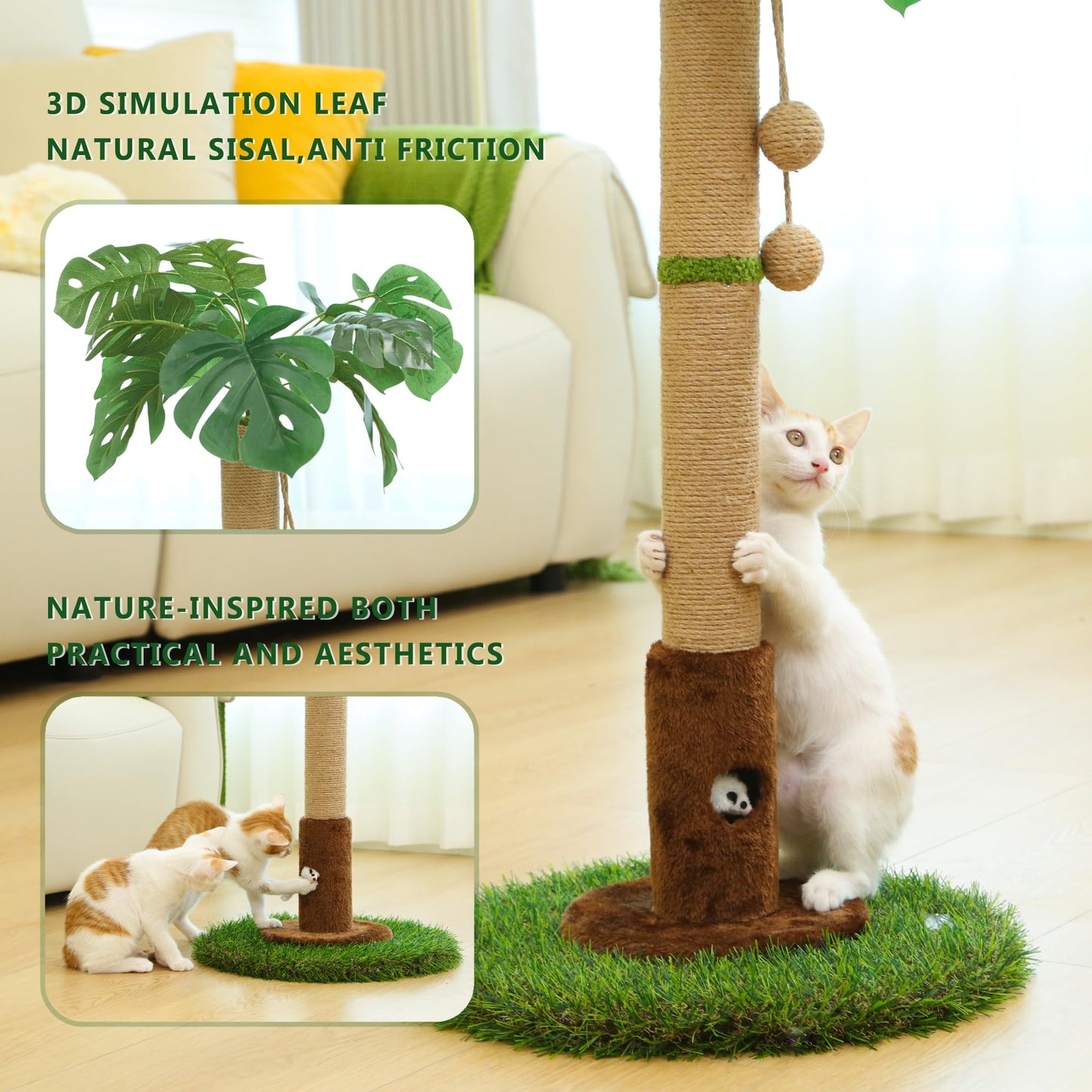 Woochpet Cat Scratching Post for Indoor Cats and Kitten - 35.43" Tall Cat Scratching Post with Sisal Rope,Palm Tree Cat Scratch Post with Hanging Ball