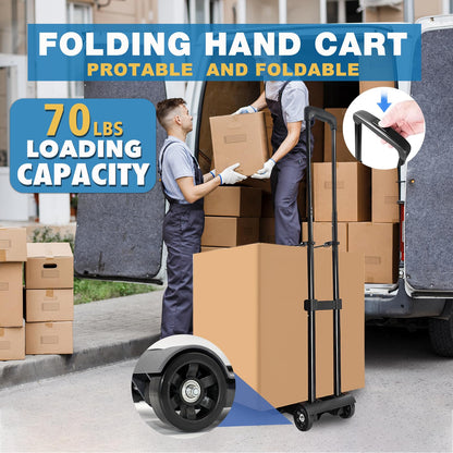 Folding Hand Truck Trolley Dolly, Folding Cart Small Trolley Dolly with Wheels, Lightweight Utility Dolly Expandable Baseplate Small Backpack Portable Luggage Cart for Airport Travel