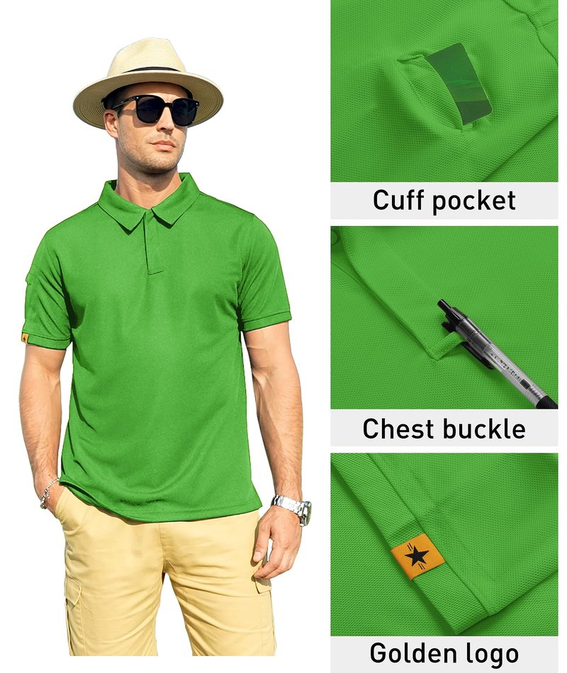 ZITY Mens Polo Shirt Short Sleeve Sports Tactical T-Shirt Athletic Golf Polos Daily Casual Stylish Collared Shirts for Men Neon Green 3X-Large