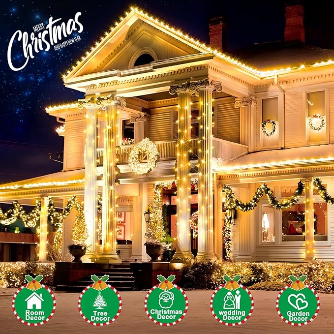 SAUIRS 403FT 1000 LED Christmas Lights Outdoor String Lights with 8 Modes Timer Waterproof Fairy Light Plug in for Outside Indoor Party Xmas Palm Tree Yard Wedding Decoration(Warm White to Multicolor)