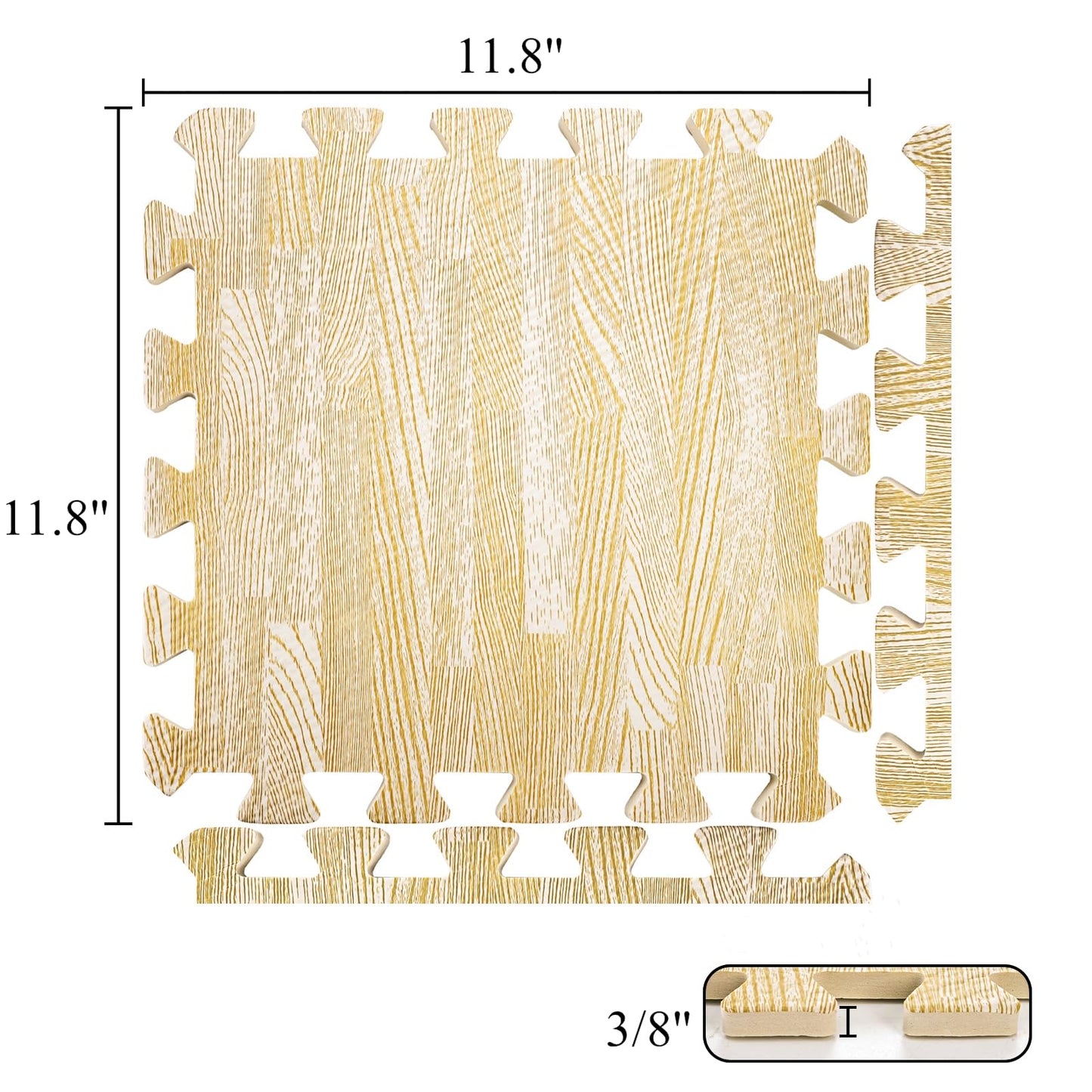 Tebery 16 Pieces Printed Wood Grain Floor Tiles 3/8-Inch Thick EVA Foam Puzzle Floor Mat (White Wood)