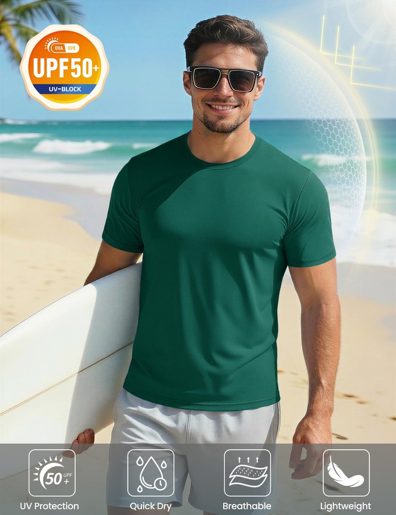 Mens Short Sleeve Shirts Lightweight T-Shirt Sun Protection Rash Guards Shirts Gym Shirts Base Layer Running Shirts Active Shirts Emerald Green