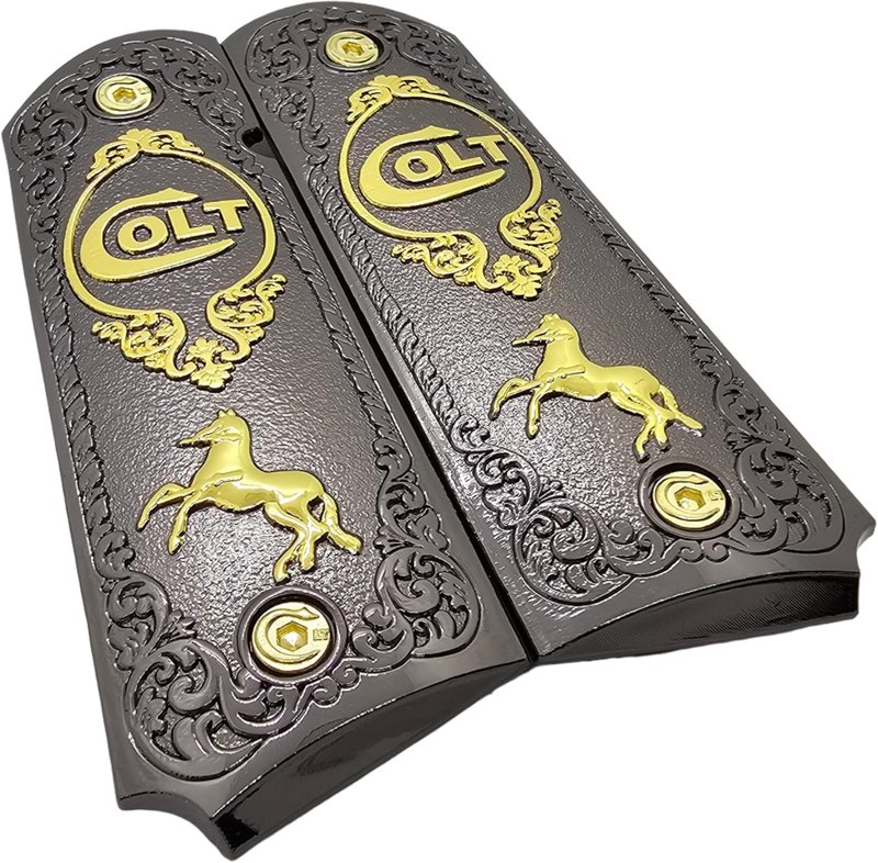 COLT 1911 Tactical Grip - Full-Size Black & Gold Pistol Handle