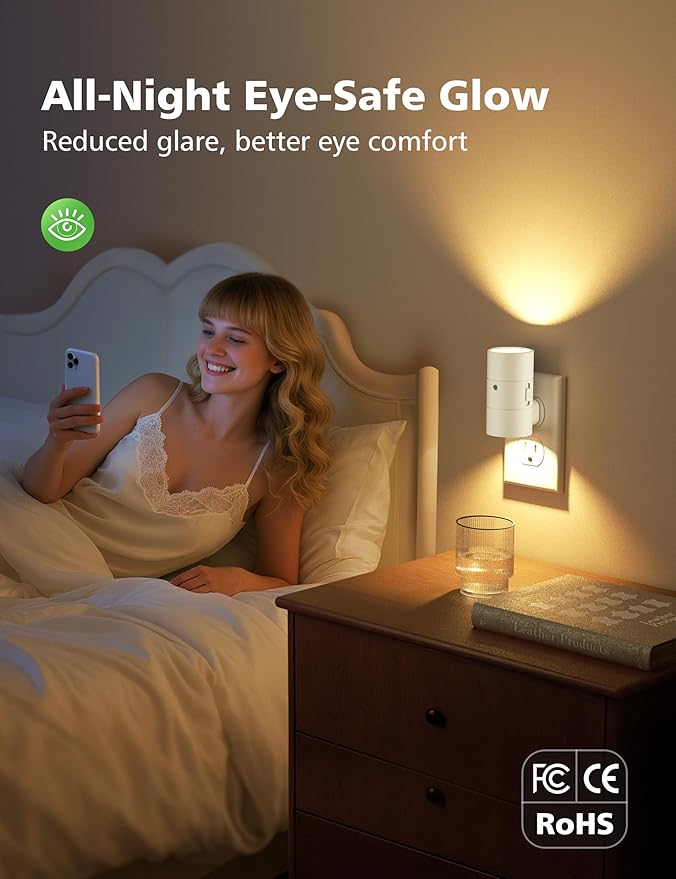 Night Lights Plug Into Wall,3 Color Temperatures LED Night Light Plug in,Dusk to Dawn Sensor,0-100LM Adjustable Brightness,Dimmable Night Lights for Hallway Bathroom Stair Bedroom,White,8 Pack