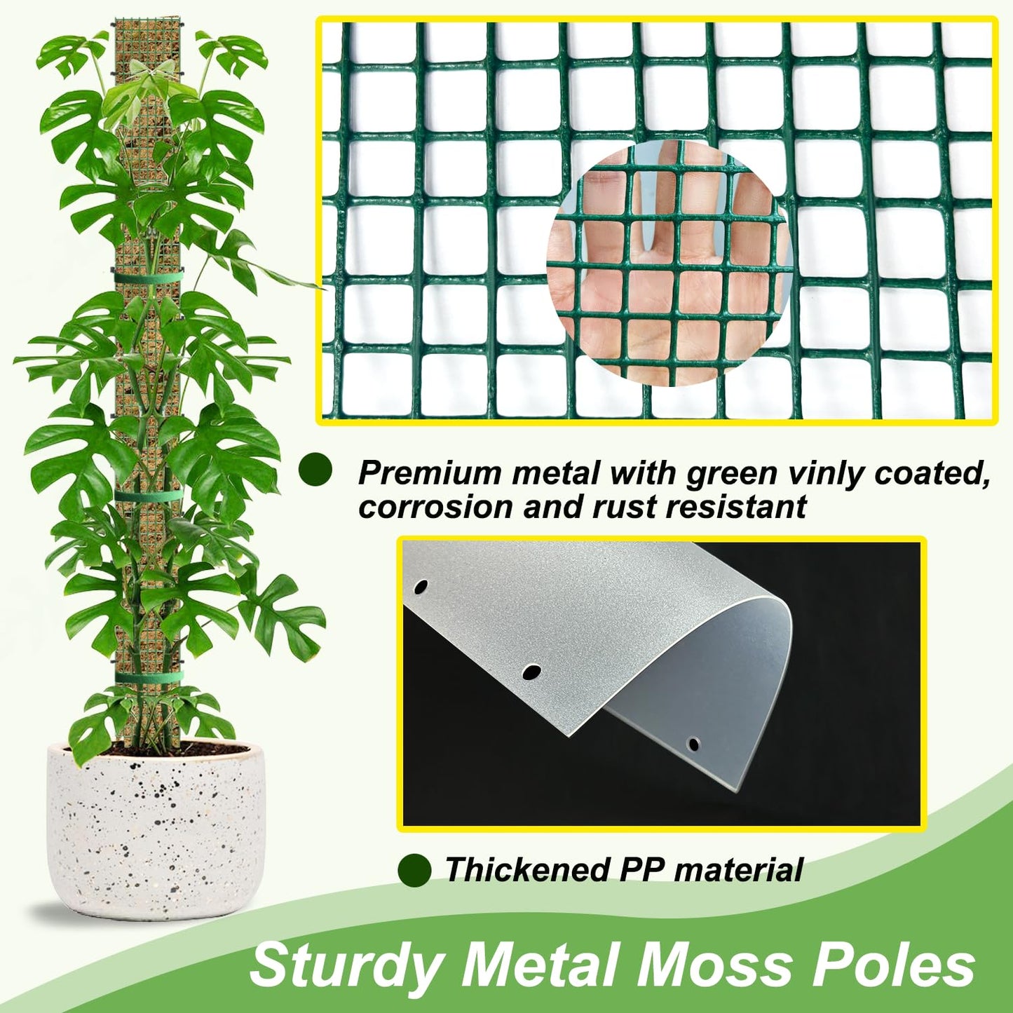 60"/40"/24" Metal Moss Pole, D Shape Sphagnum Moss Pole, Moss Poles for Climbing Plants, Monstera, Indoor Climbing Plants (3 Each of 60" 40" 24")